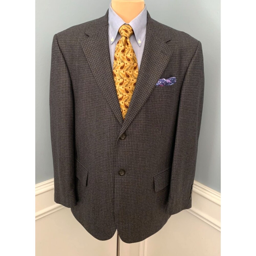 Oscar de la Renta Blazer Mens 42S Wool Cashmere Houndstooth Jacket Sportcoat